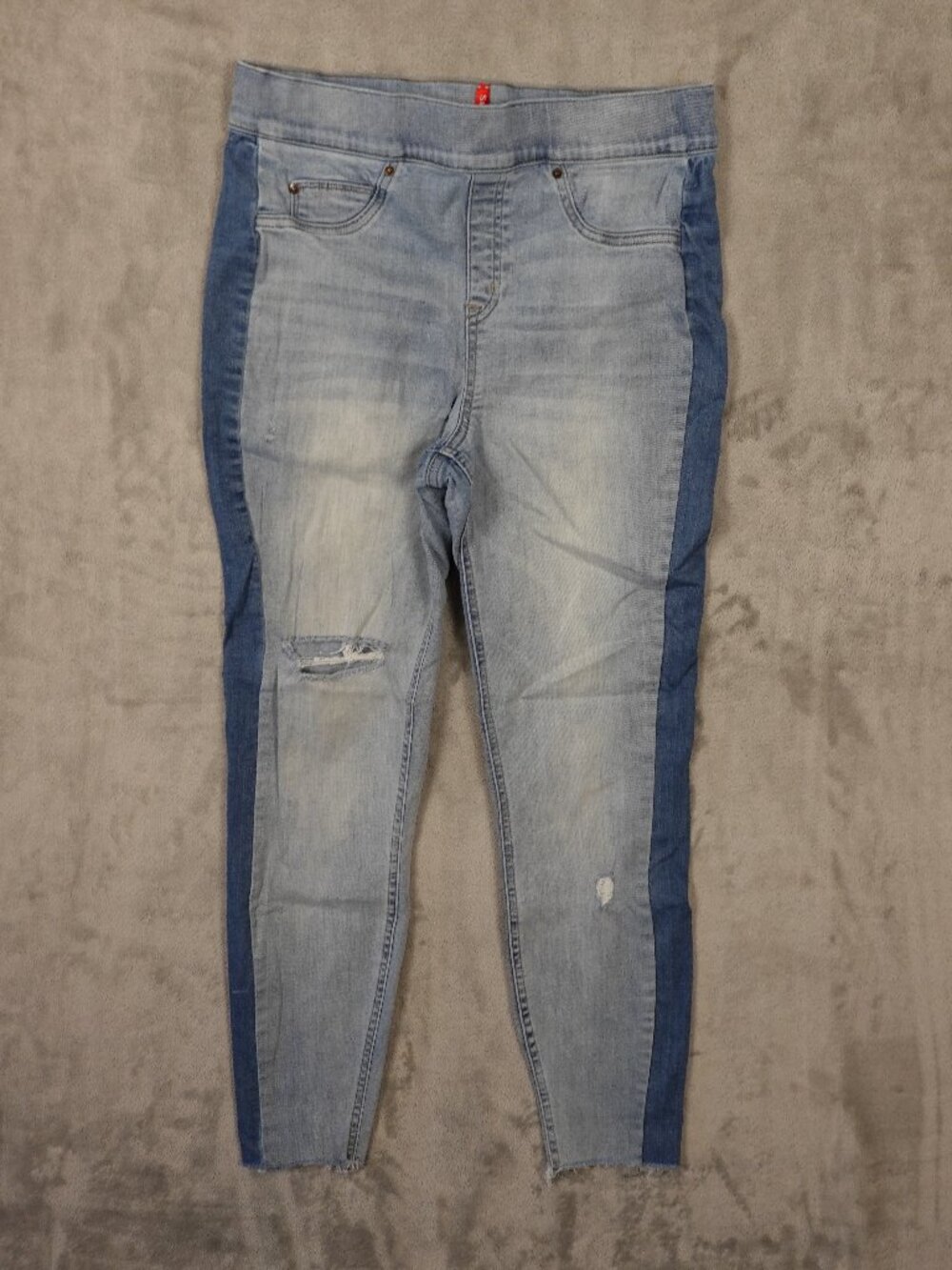 Spanx Side Stripe Distressed Skinny Jeans Women’s Large Light Wash Fair‎